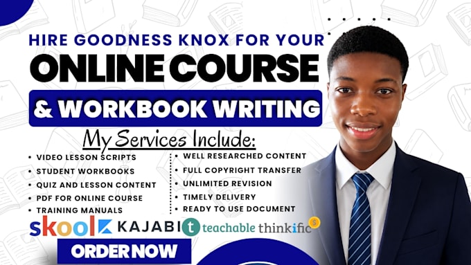 create online course scripts, workbook, training materials, and course outline