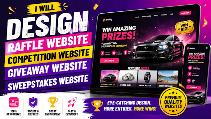 design raffle website, competition website, giveaway contest sweepstakes website