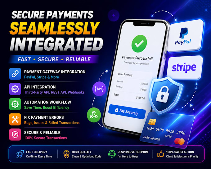 integrate paypal stripe payment gateway API automation and fix payment errors