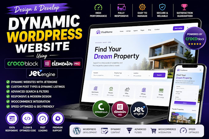dynamic wordpress website with crocoblock, elementor pro, jetengine