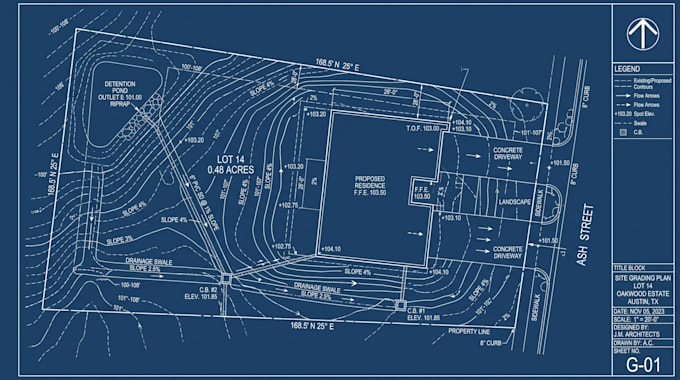 design site grading plan using autocad, erosion plan, site plan, utility plan