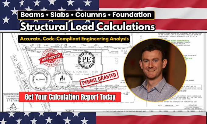 do structural load calculations for beams, slabs, columns, and foundation