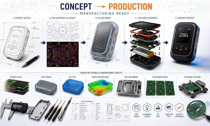 design consumer electronics, pcb, product enclosure and manufacturing cad