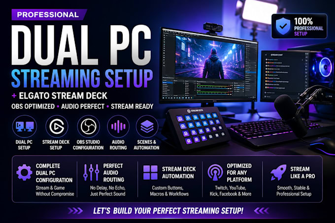 setup dual PC streaming with elgato stream deck obs and audio routing
