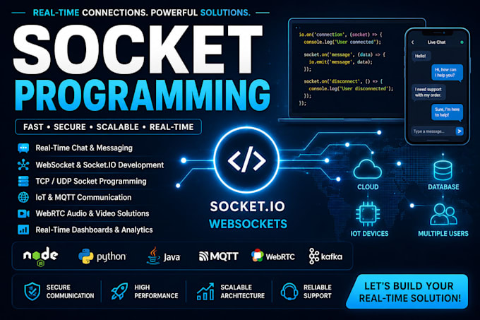 develop real time socket programming with websocket and socket io