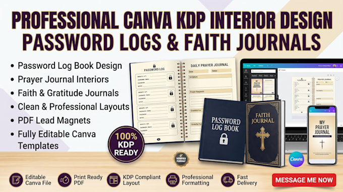 do password log book design, prayer journal, faith journal, kdp interior canva