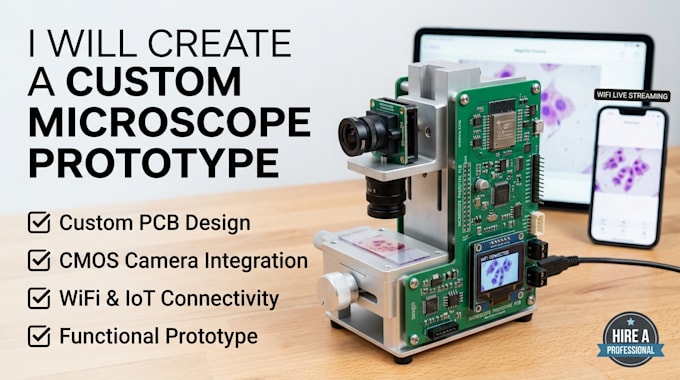 create a custom microscope prototype pcb, cmos camera and wifi system