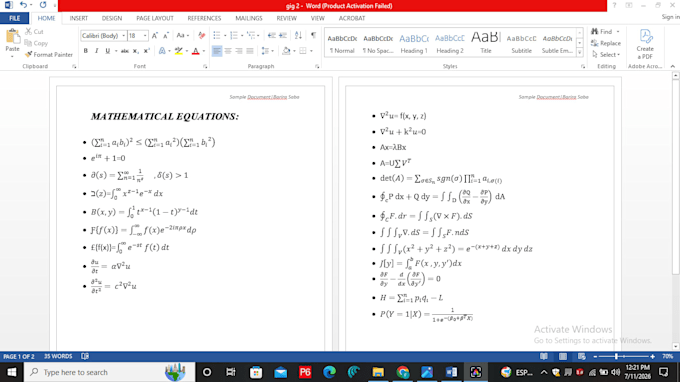 type and format mathematical equations in ms word
