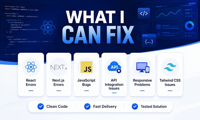 fix bugs and errors in your react next js or javascript website