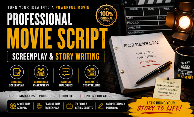 write a professional movie script, and cinematic story