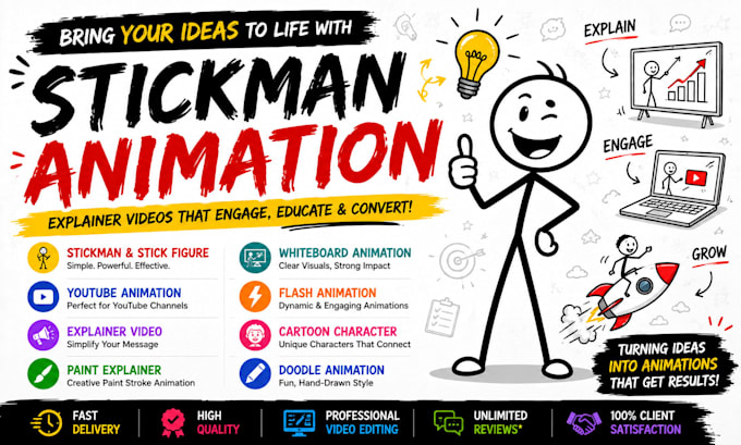 do 2d youtube stickman animation stick figure explainer video cartoon character