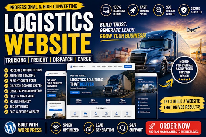 build transport logistics, trucking, dispatch, freight, cargo wordpress website