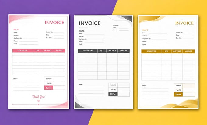 design editable ms word invoice, receipt and fillable form templates