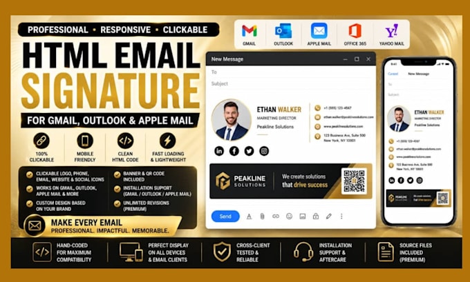 design responsive clickable HTML email signature for gmail outlook apple mail