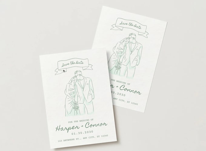 draw a custom couple illustration for ur wedding invitation