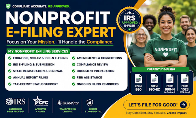 prepare form 990, 990 ez and nonprofit e filing with accuracy