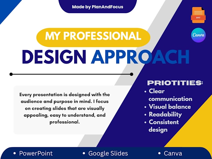 an engaging presentation or pitch deck in canva, google slides, powerpoint
