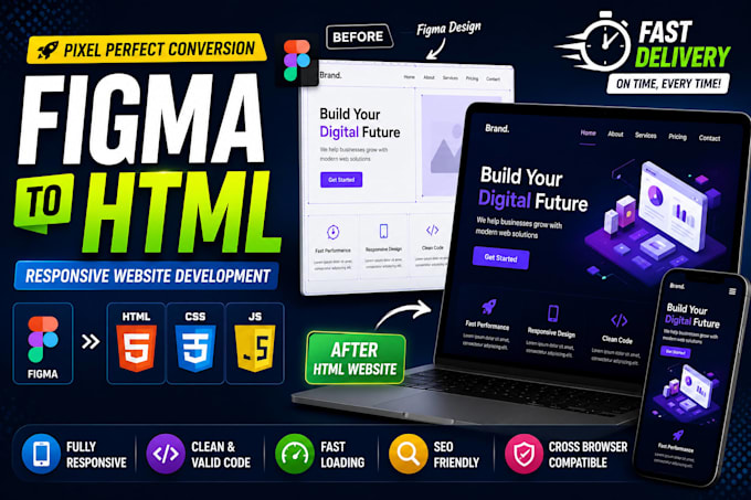 convert figma, xd, PSD, PDF to responsive HTML CSS bootstrap website