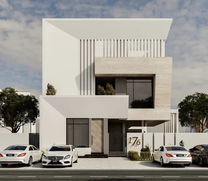 modify your building facade, render residential house, 3d exterior visualization