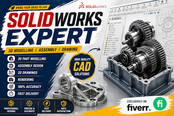 create professional solidworks 3d models, assemblies