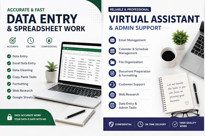 do accurate data entry, virtual assistance, and admin support