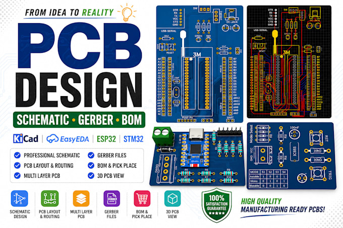 design professional pcb, schematic and bom in kicad, easyeda
