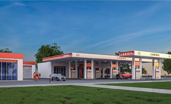 reconstruct 3d feeling station,workshop design,parking center, autos shop render