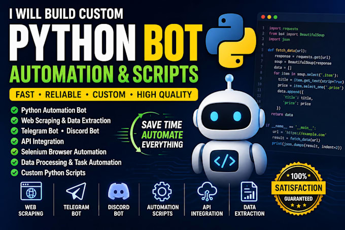 build python bot, automation bot, python scripting, telegram bot, python program