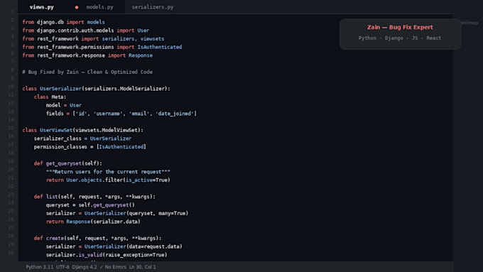fix bugs in your python django javascript or react code fast