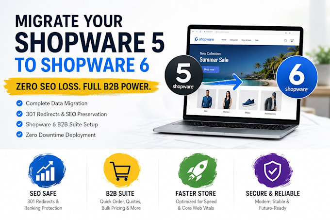 migrate shopware 5 to shopware 6 store with seo migration and b2b suite setup
