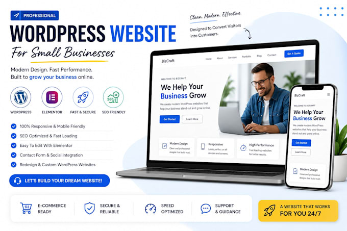 design a responsive wordpress small business website with elementor