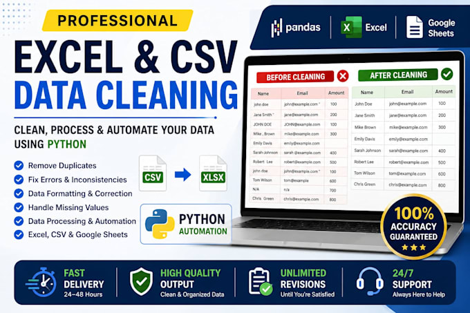 clean, process, scrapping and automate excel or CSV data using python