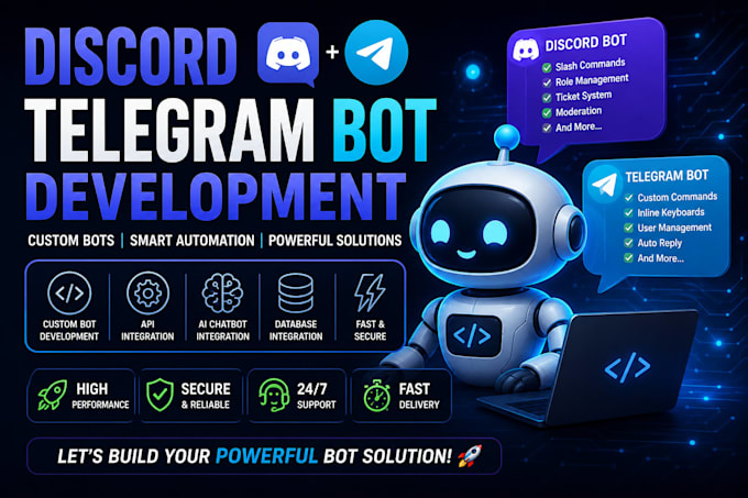 develop discord bot, telegram bot, ai chatbot, custom bot, api integration