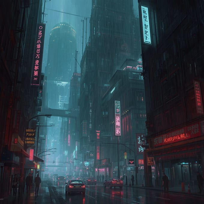 create science fiction, dystopian, cyberpunk illustration