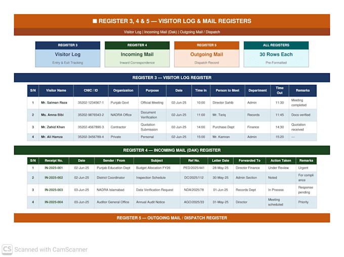custom excel registers, logs, trackers and record books