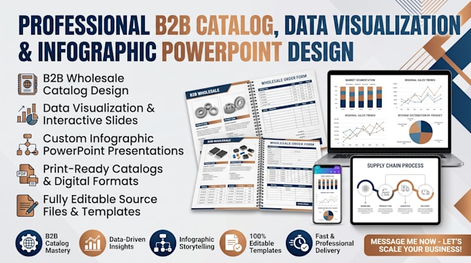create b2b wholesale catalog, data visualization slides, infographic powerpoint