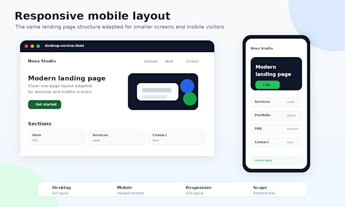 build a responsive HTML CSS javascript landing page