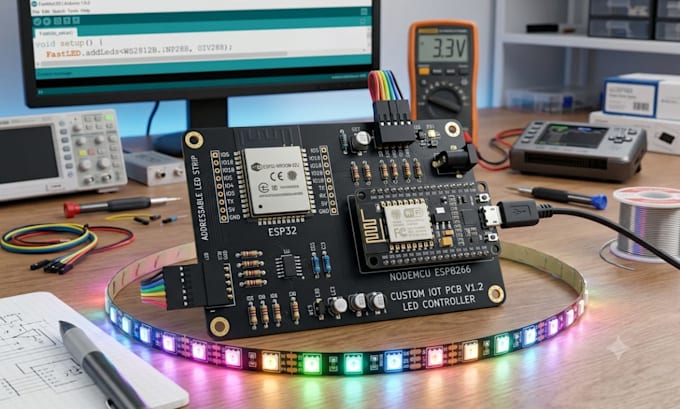 develop esp32 nodemcu iot device and addressable led controller arduino esp8266
