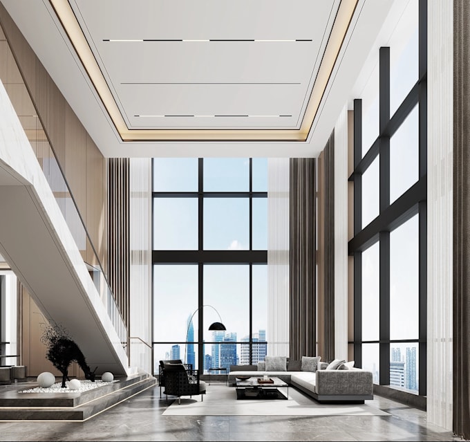 make luxury 8k ultra realistic villa 3d interior render with