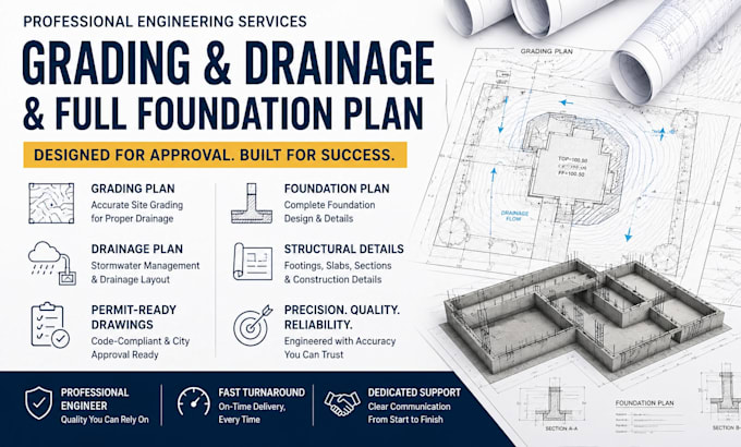 design grading and drainage, and full foundation plan for approval