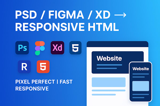 convert figma, PSD, xd or sketch to responsive HTML CSS bootstrap website