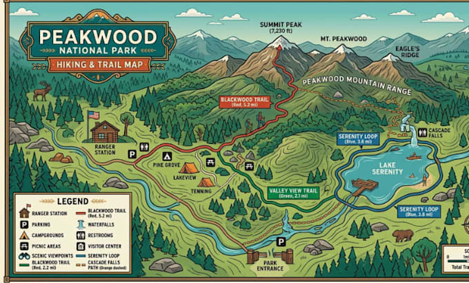 design hiking map, park map, vector map, custom trial map and illustration map