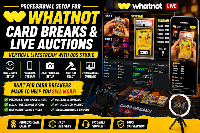 setup obs studio and whatnot vertical stream for card breaks and live auctions