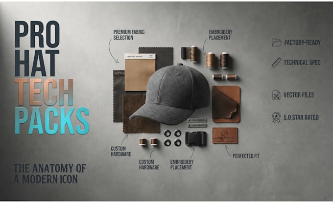create hat tech pack cap tech pack headwear tech pack with flat sketch