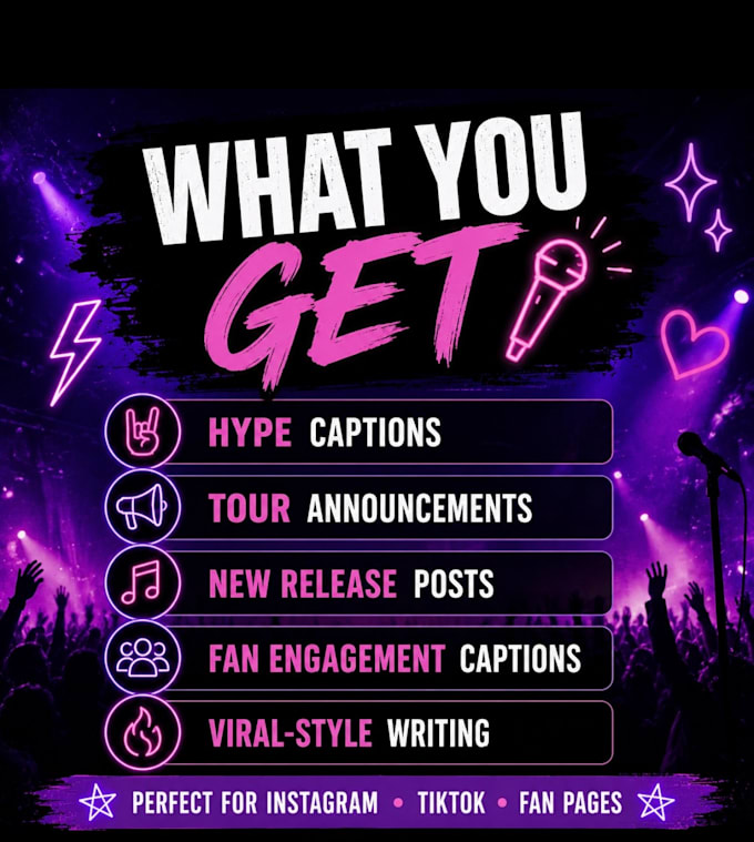 write engaging music fandom captions for artists and fan pages