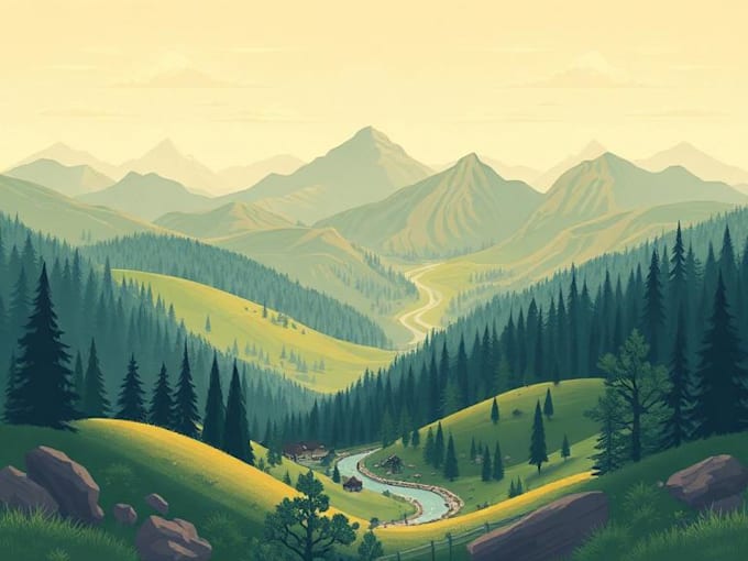 draw a flat vector landscape illustration