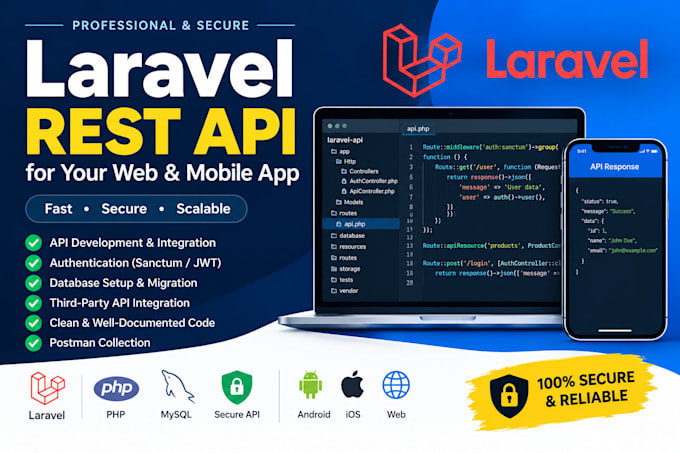 develop laravel rest API for web mobile app and API integration