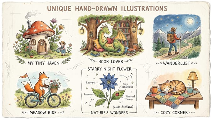 create unique hand drawn illustrations