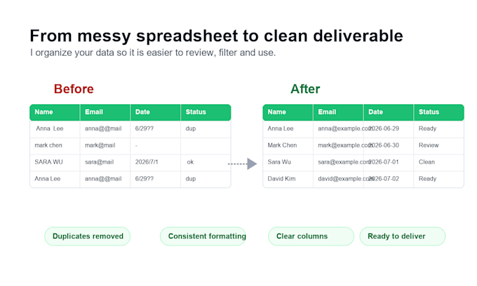clean and organize excel or CSV data