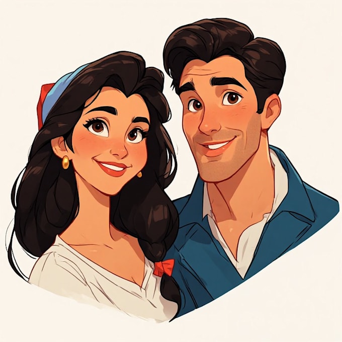 create a romantic couple portrait in my art style